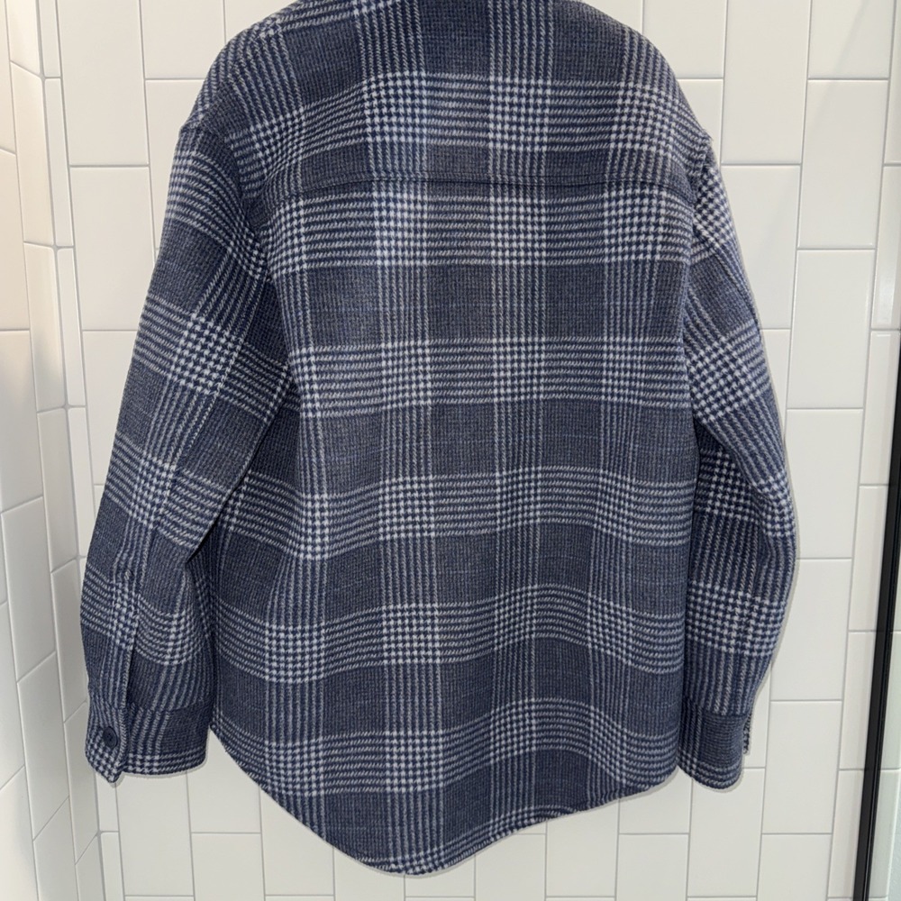 Reformation Giles Jacket Navy Plaid SZ S‎ Wool Blend Oversized Grunge Boxy EUC - Picture 3 of 10